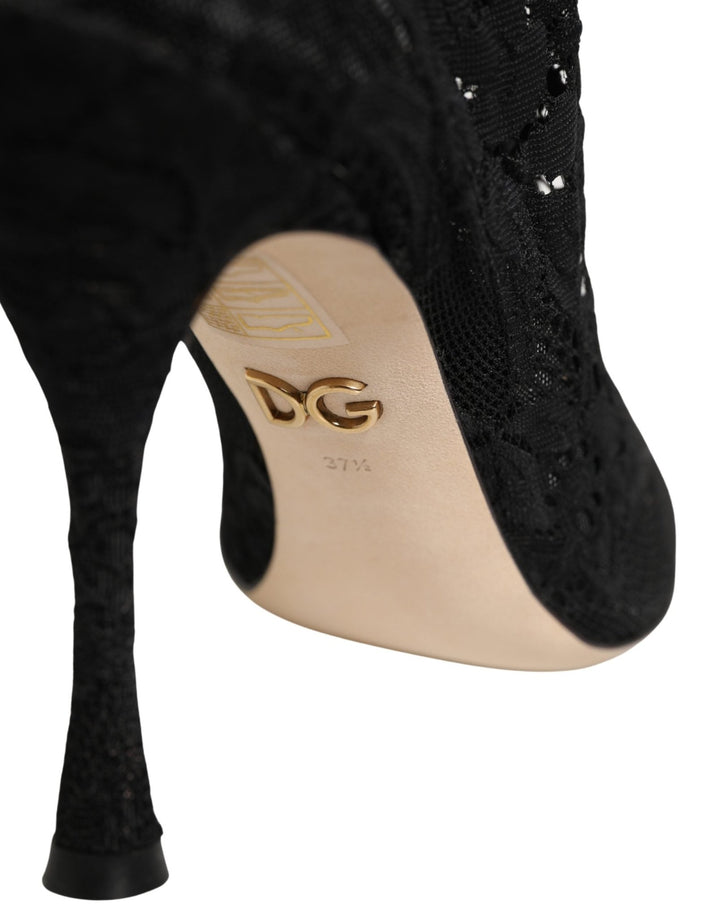 Dolce & Gabbana Black Socks Taormina Lace Pumps Boots Shoes - RIMODA