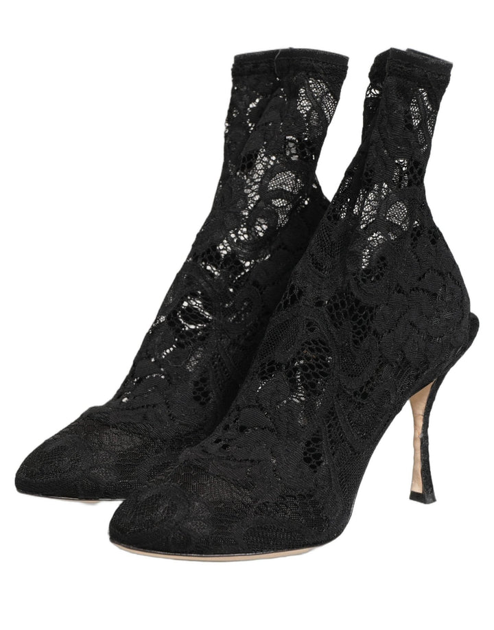 Dolce & Gabbana Black Socks Taormina Lace Pumps Boots Shoes - RIMODA