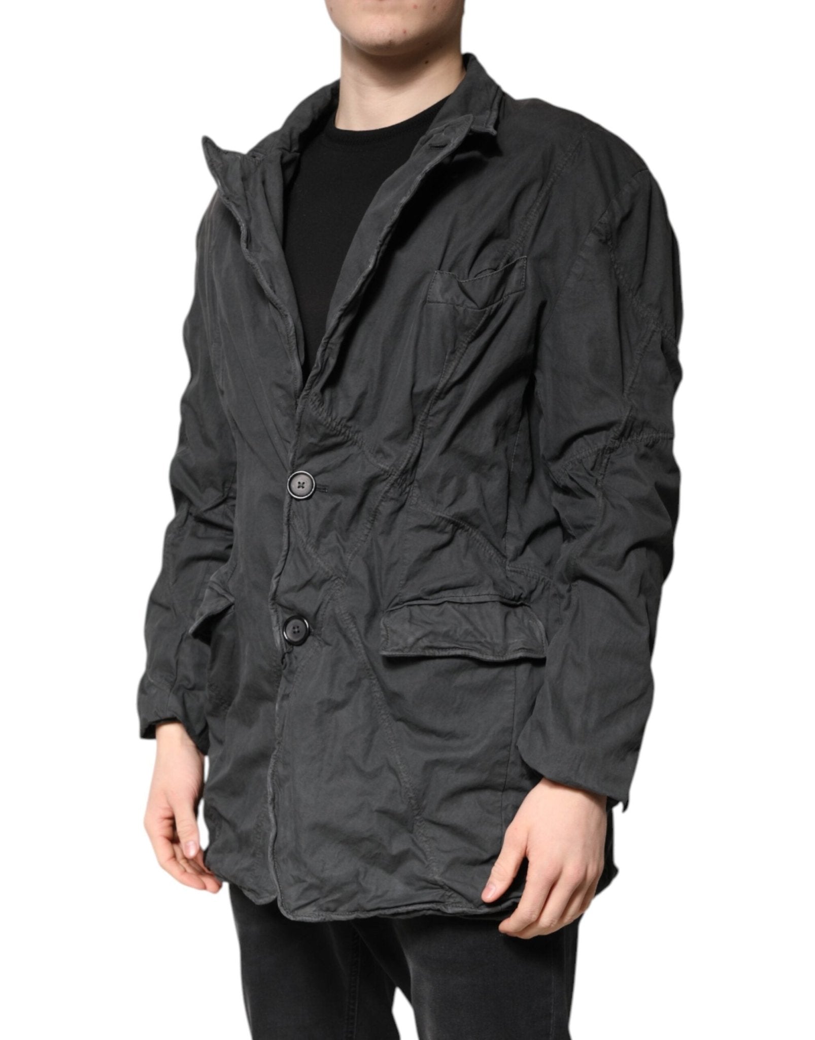 Dolce & Gabbana Black Solid Cotton Collared Coat Jacket - RIMODA