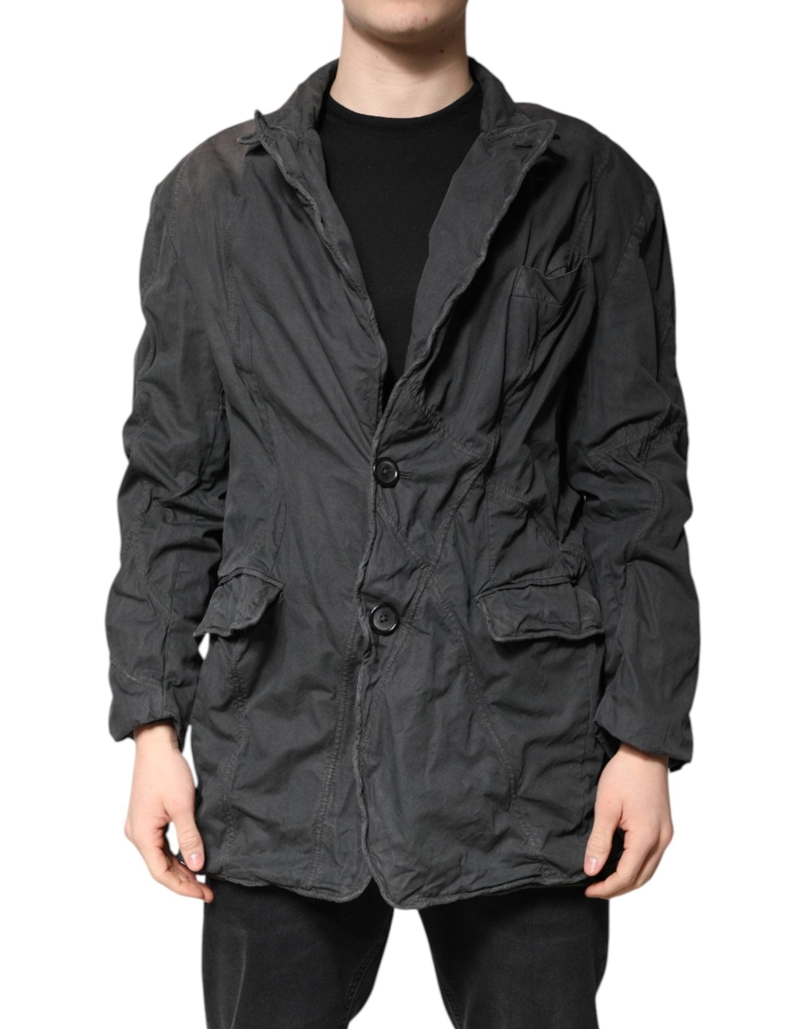 Dolce & Gabbana Black Solid Cotton Collared Coat Jacket - RIMODA