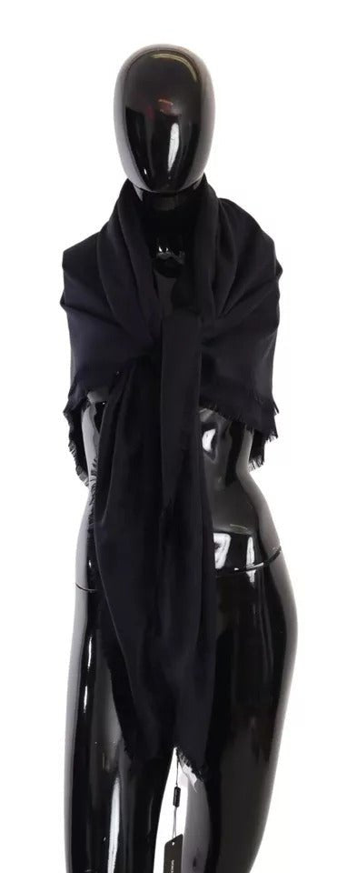 Dolce & Gabbana Black Solid Silk Wool Fringe Wrap Scarf - RIMODA