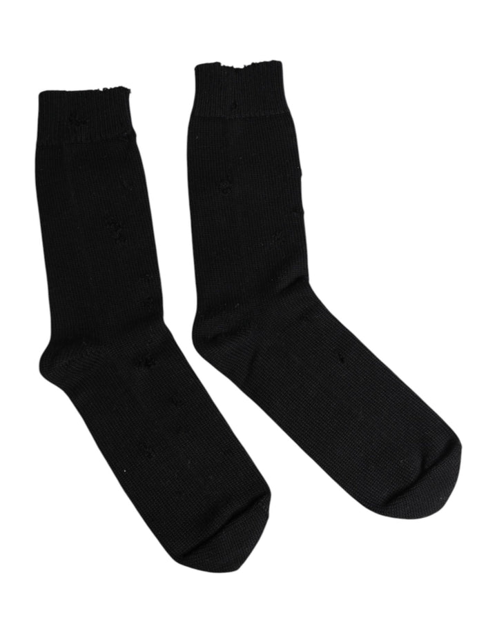 Dolce & Gabbana Black Solid Stretch Mid Calf Men Socks - RIMODA