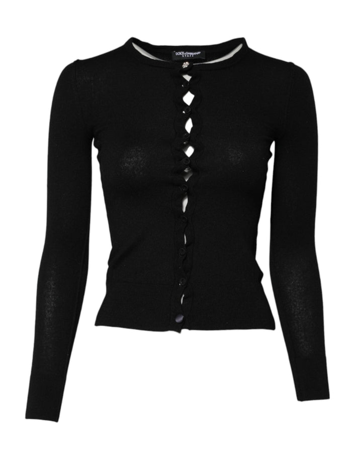 Dolce & Gabbana Black STAFF Round Neck Cardigan Sweater - RIMODA