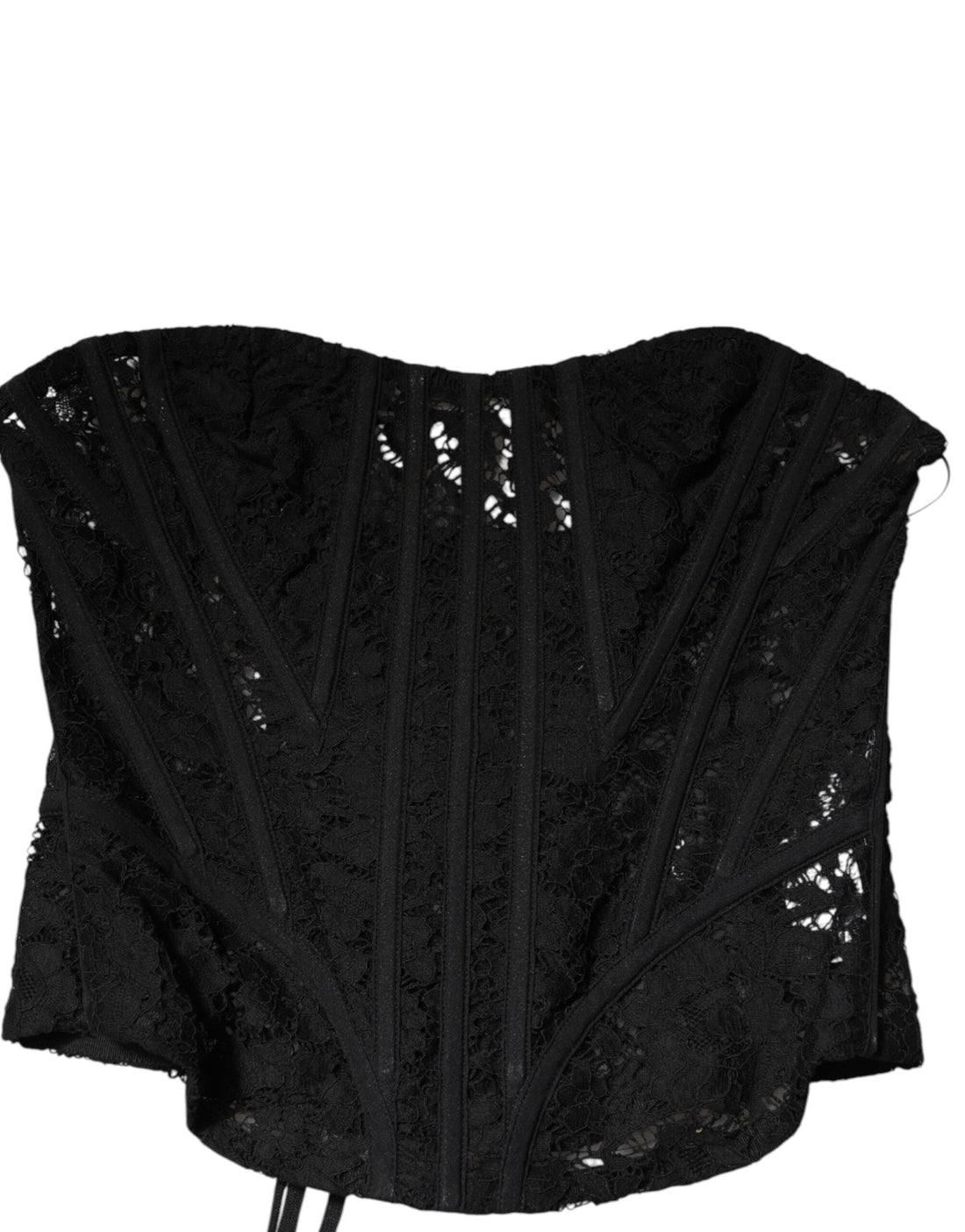 Dolce & Gabbana Black Strapless Floral Lace Bustier Cropped Top - RIMODA