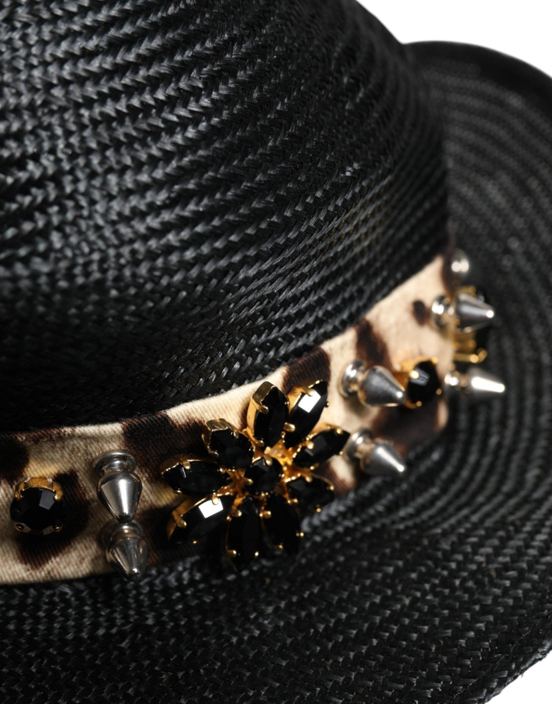 Dolce & Gabbana Black Straw Crystal Embellished Wide Brim Hat - RIMODA