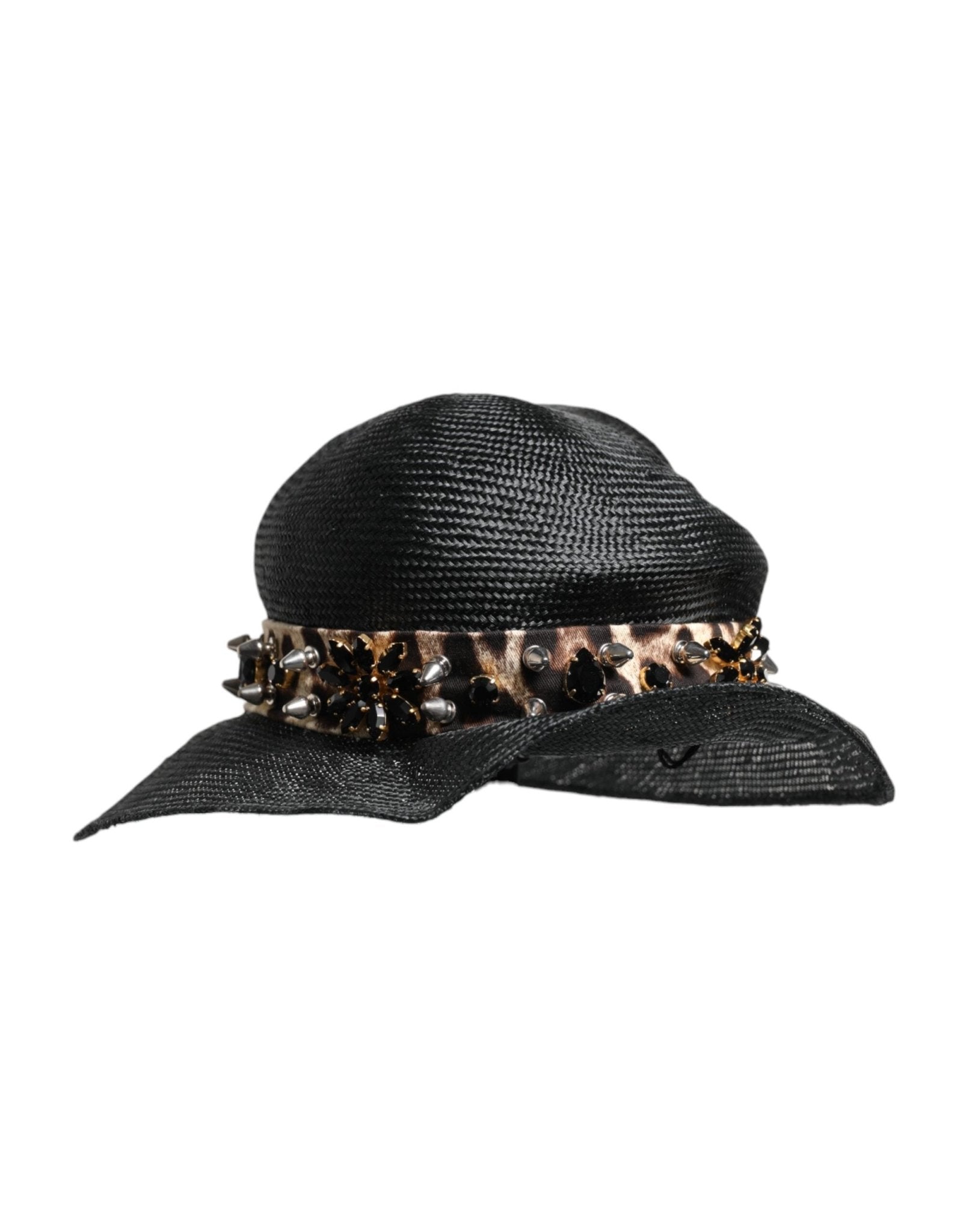 Dolce & Gabbana Black Straw Crystal Embellished Wide Brim Hat - RIMODA