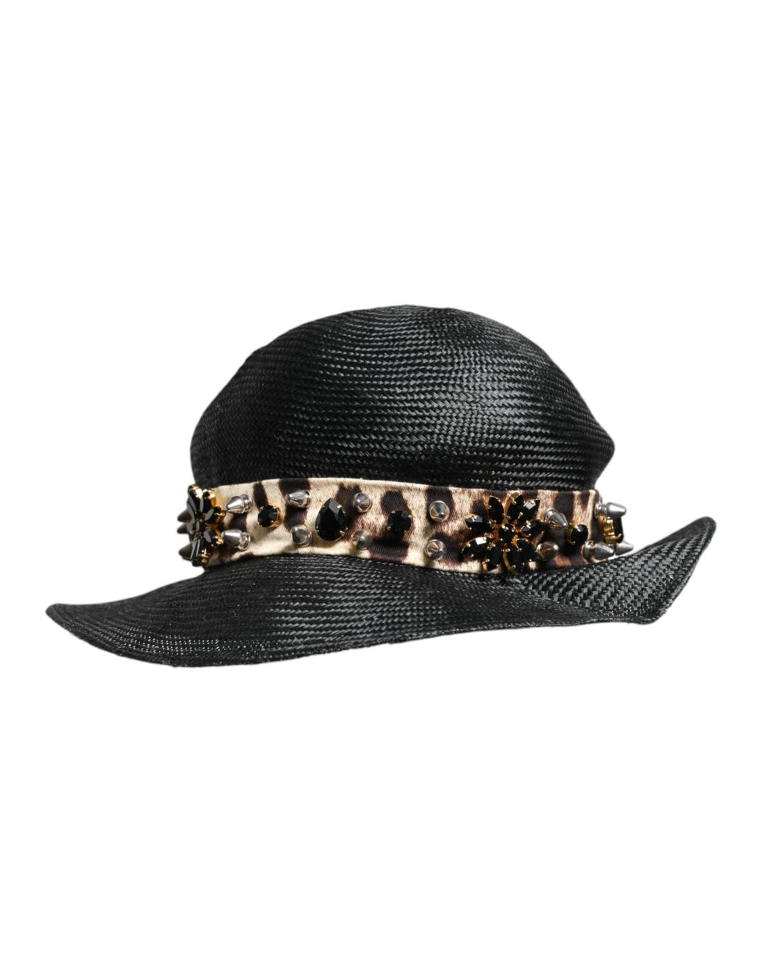 Dolce & Gabbana Black Straw Crystal Embellished Wide Brim Hat - RIMODA