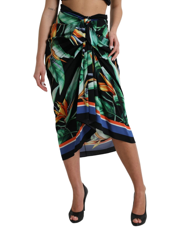 Dolce & Gabbana Black Strelitzia High Waist Wrap Midi Skirt - RIMODA