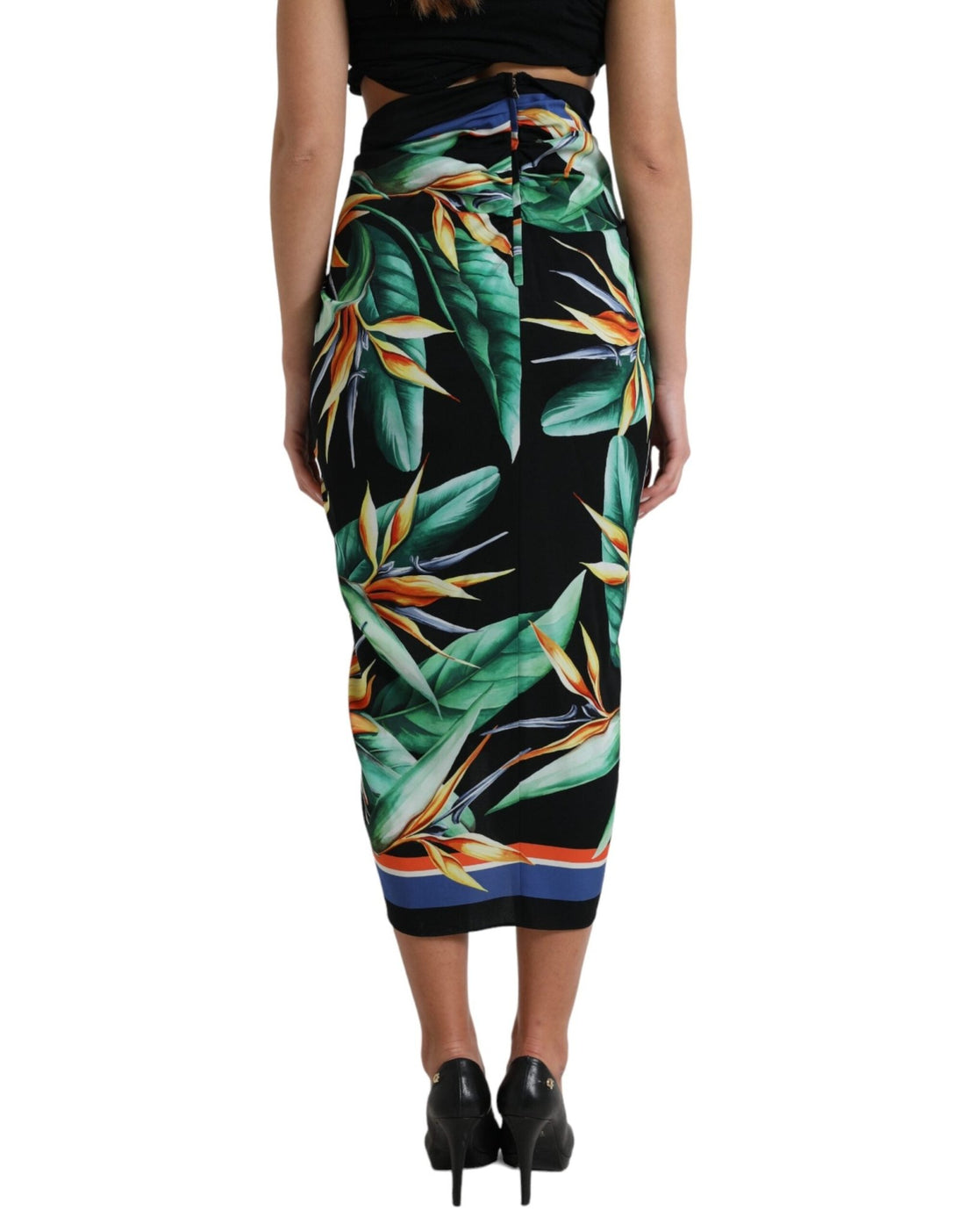 Dolce & Gabbana Black Strelitzia High Waist Wrap Midi Skirt - RIMODA