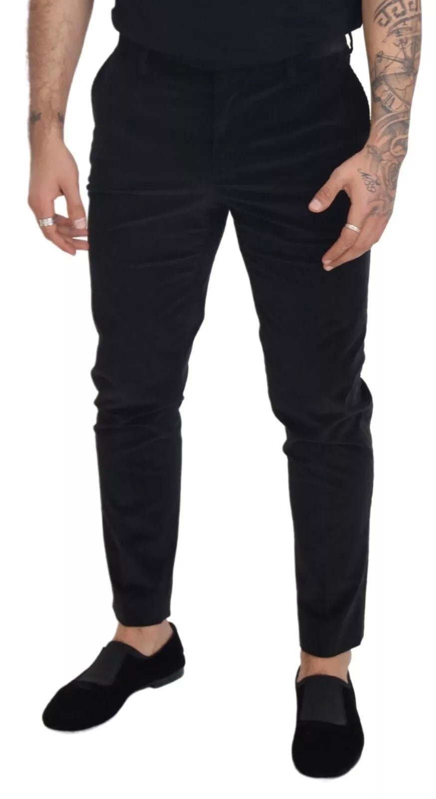 Dolce & Gabbana Black Stretch Cotton Slim Trousers Chino Pants - RIMODA