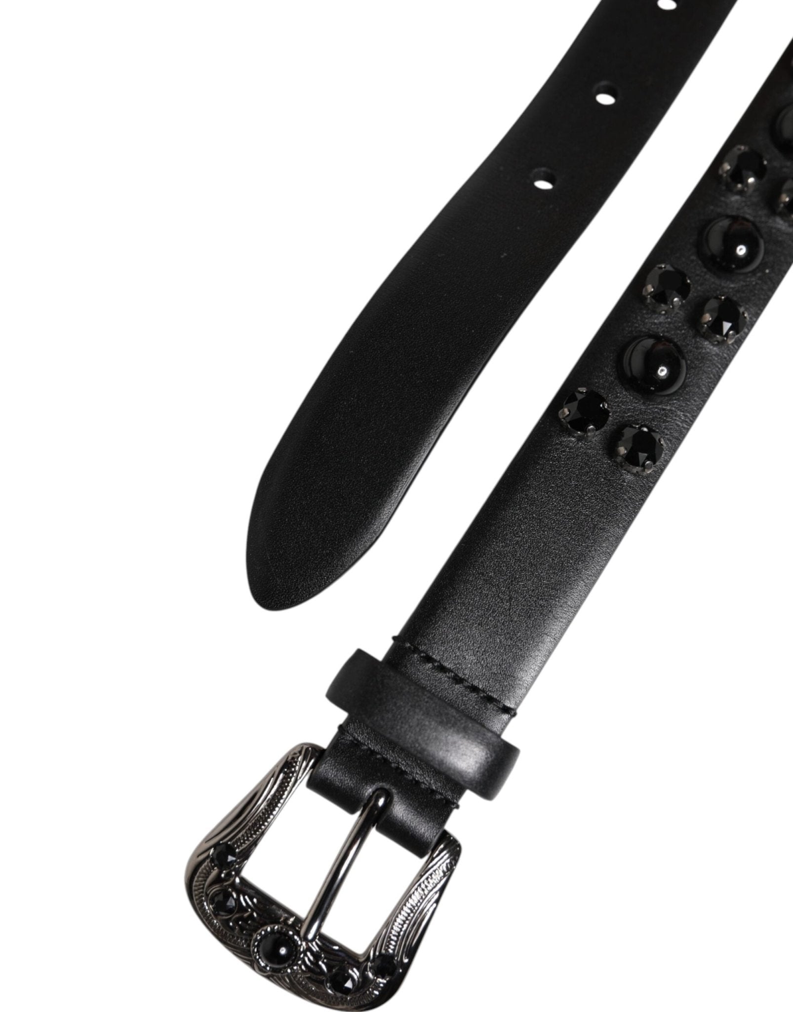 Dolce & Gabbana Black Studded Leather Metal Logo Buckle Belt - RIMODA