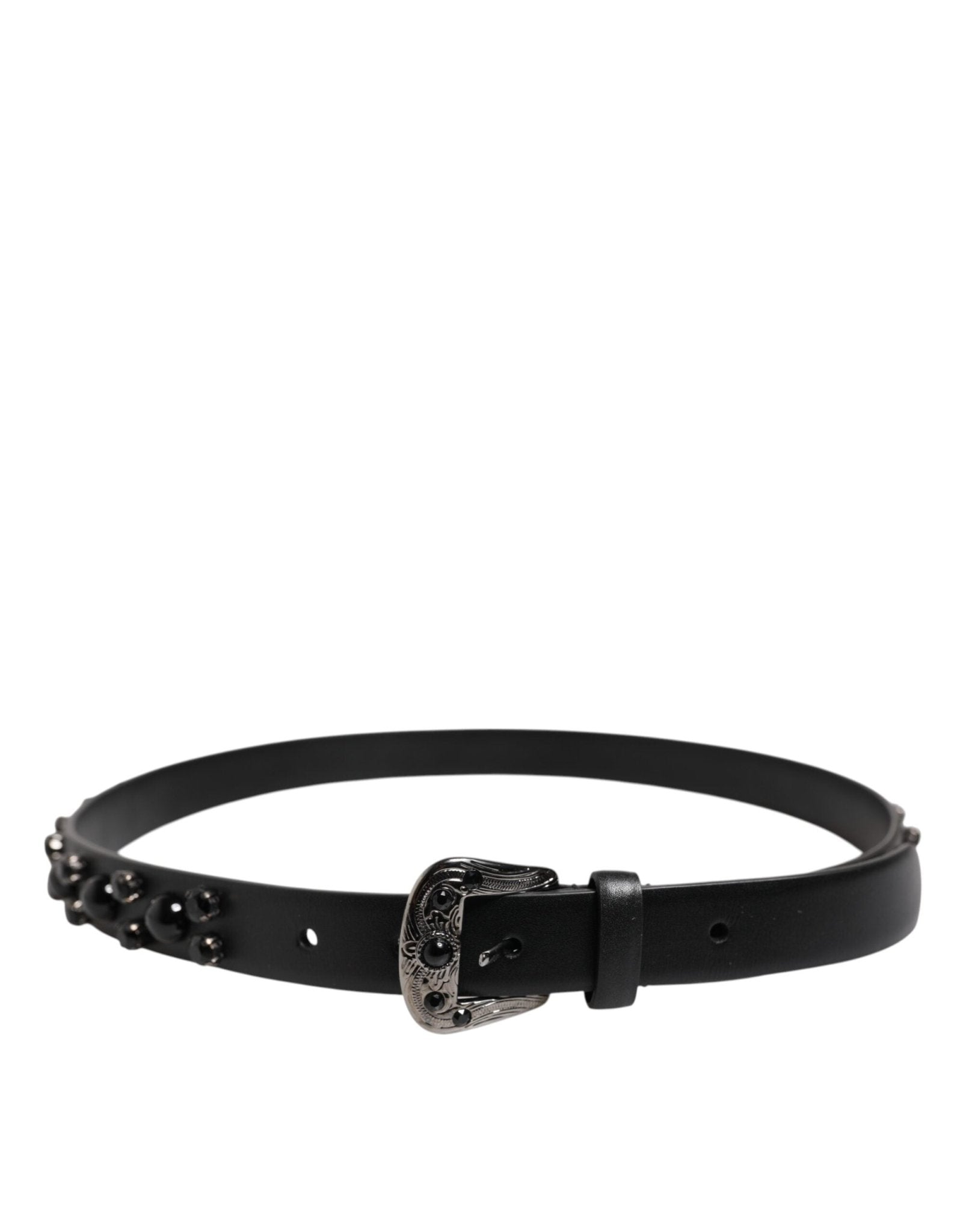 Dolce & Gabbana Black Studded Leather Metal Logo Buckle Belt - RIMODA