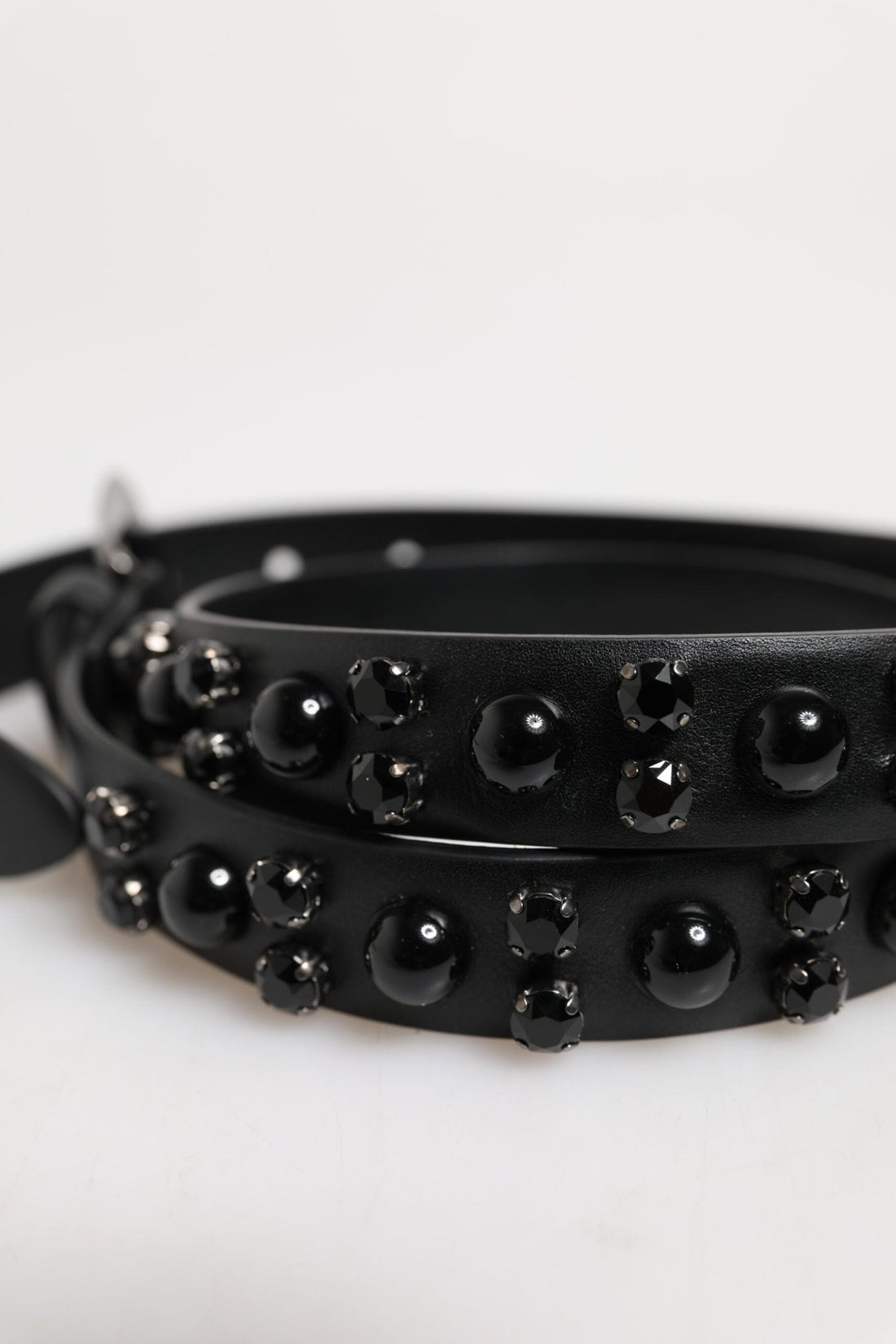 Dolce & Gabbana Black Studded Leather Metal Logo Buckle Belt - RIMODA