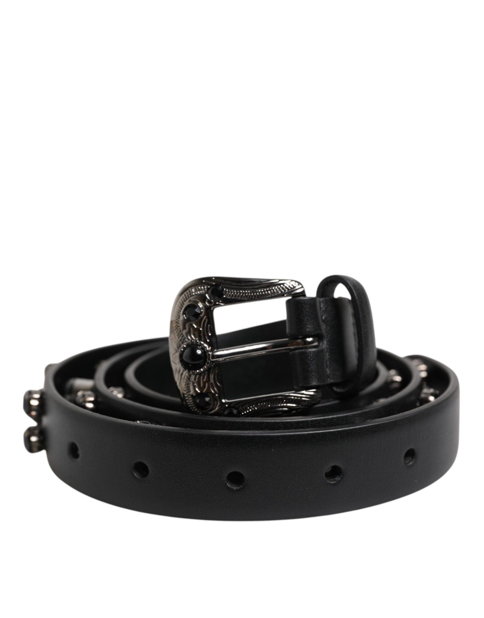 Dolce & Gabbana Black Studded Leather Metal Logo Buckle Belt - RIMODA