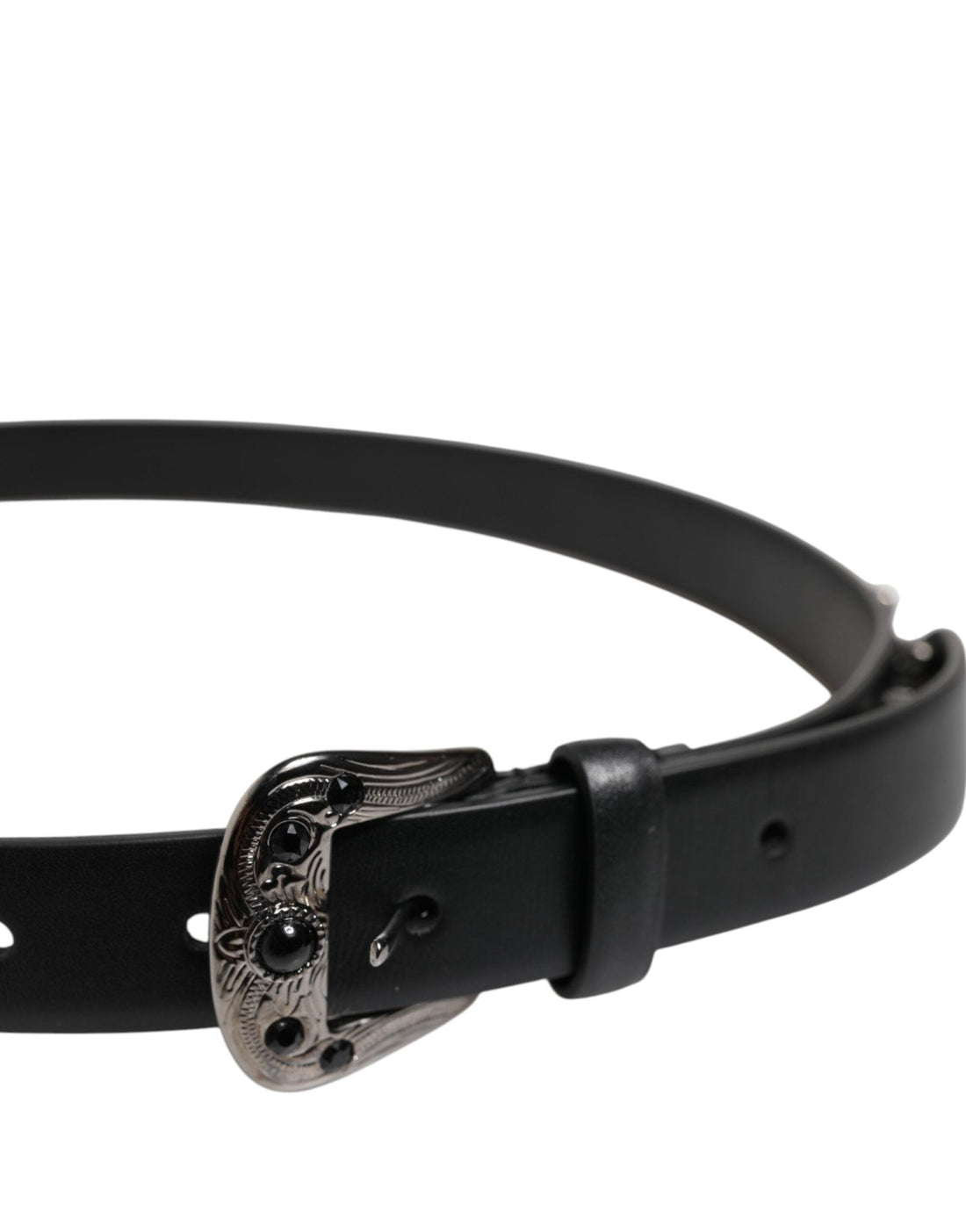 Dolce & Gabbana Black Studded Leather Metal Logo Buckle Belt - RIMODA