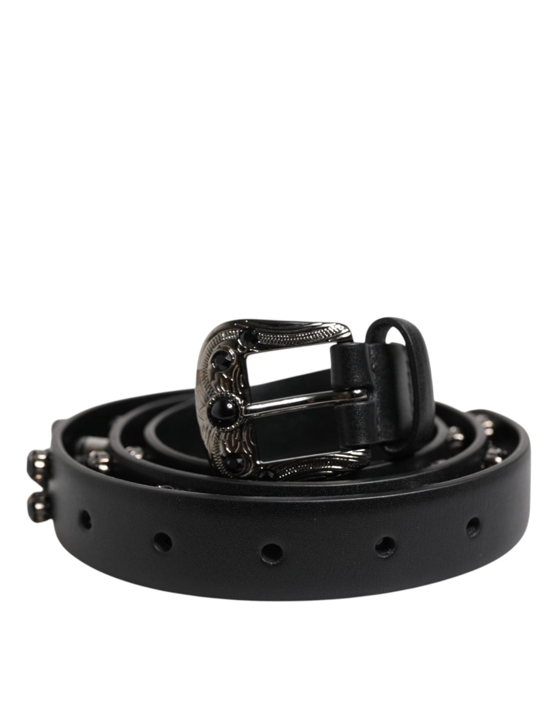Dolce & Gabbana Black Studded Leather Metal Logo Buckle Belt - RIMODA