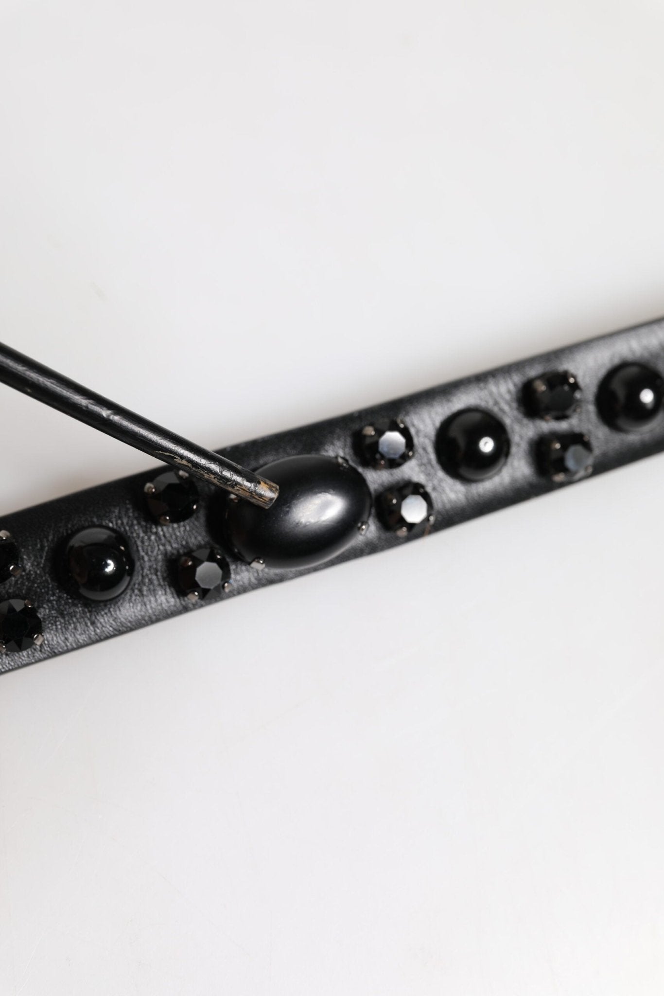 Dolce & Gabbana Black Studded Leather Metal Logo Buckle Belt - RIMODA