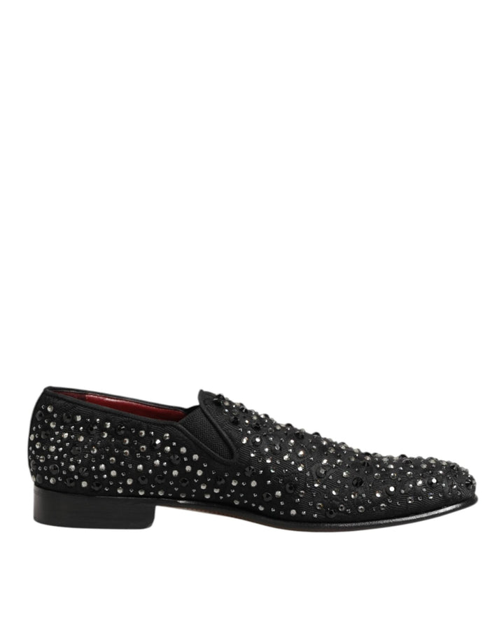 Dolce & Gabbana Black Suede Crystal Embellished Loafer Shoes - RIMODA