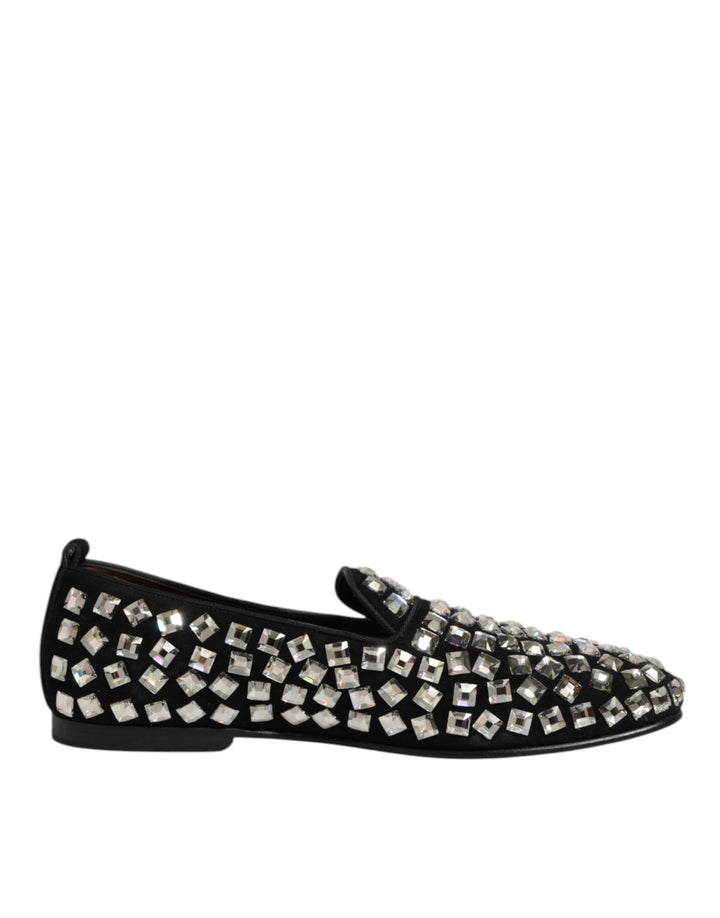 Dolce & Gabbana Black Suede Crystals Loafers Men Dress Shoes - RIMODA