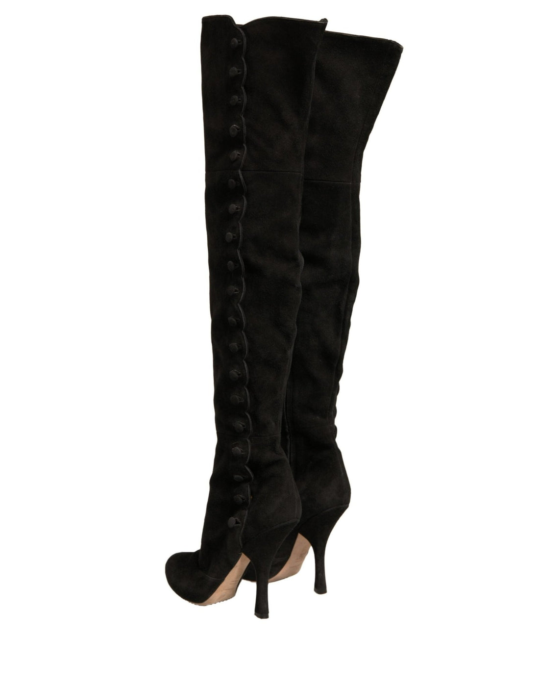 Dolce & Gabbana Black Suede Heels Knee High Boots Shoes - RIMODA