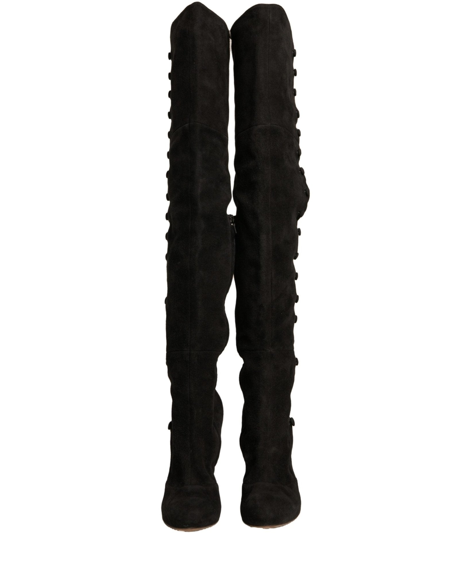 Dolce & Gabbana Black Suede Heels Knee High Boots Shoes - RIMODA
