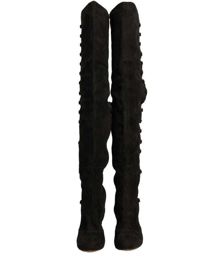 Dolce & Gabbana Black Suede Heels Knee High Boots Shoes - RIMODA