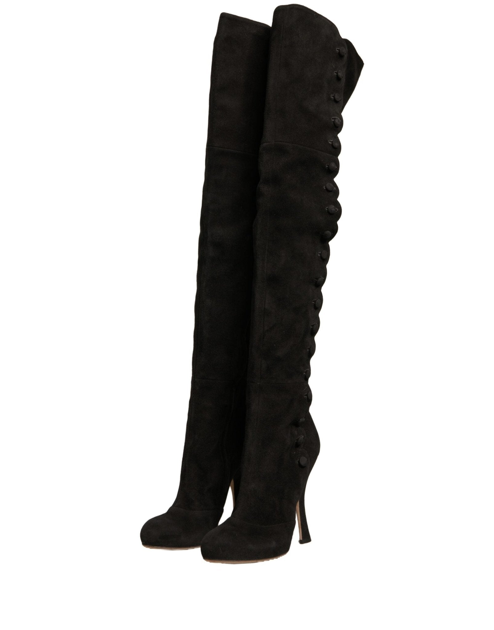 Dolce & Gabbana Black Suede Heels Knee High Boots Shoes - RIMODA