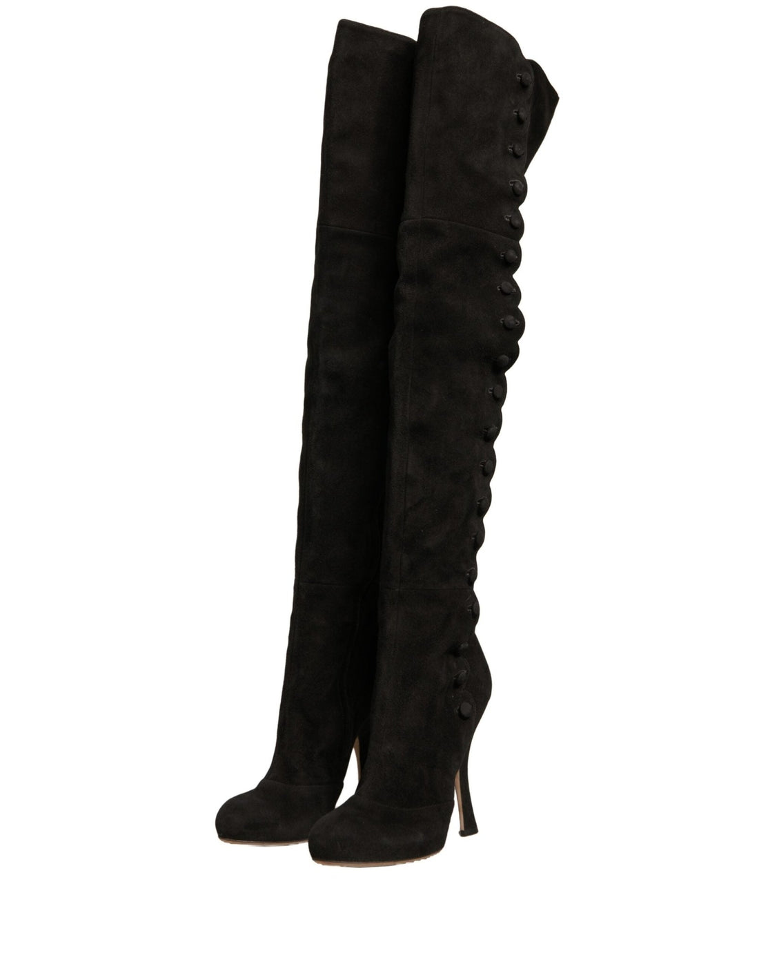 Dolce & Gabbana Black Suede Heels Knee High Boots Shoes - RIMODA