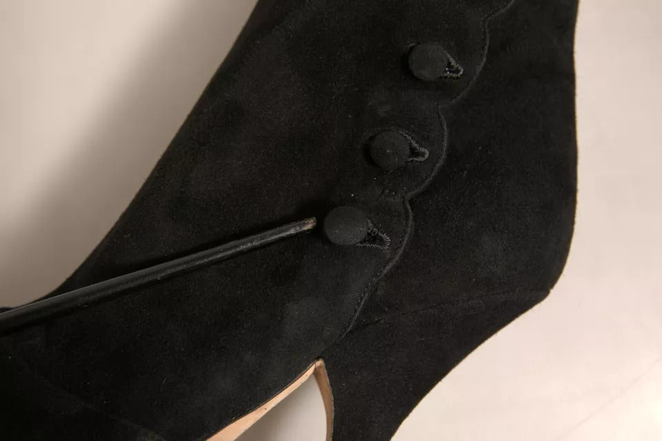 Dolce & Gabbana Black Suede Heels Knee High Boots Shoes - RIMODA