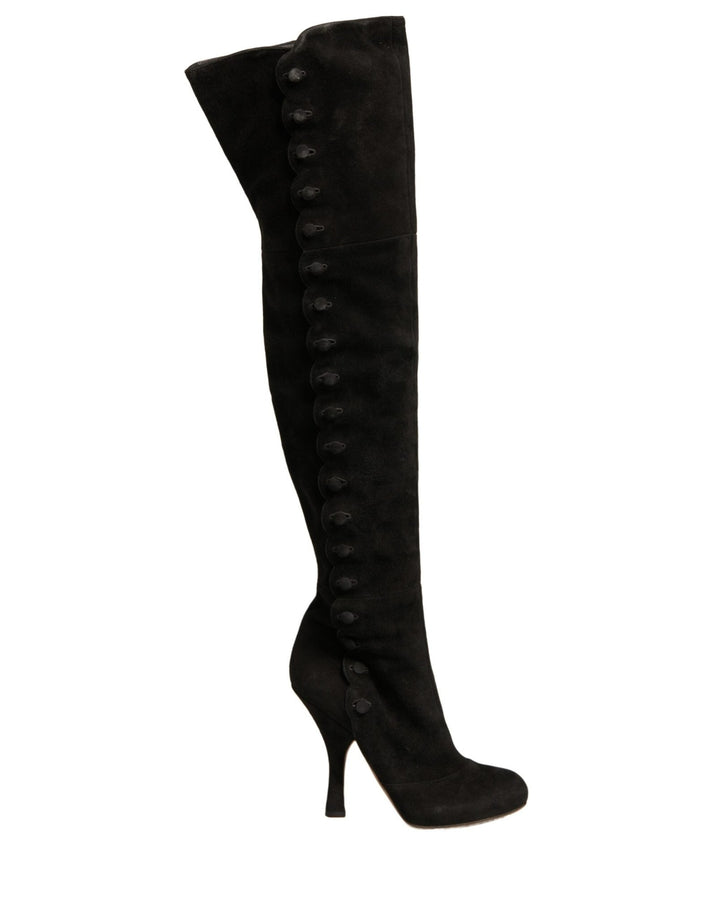 Dolce & Gabbana Black Suede Heels Knee High Boots Shoes - RIMODA