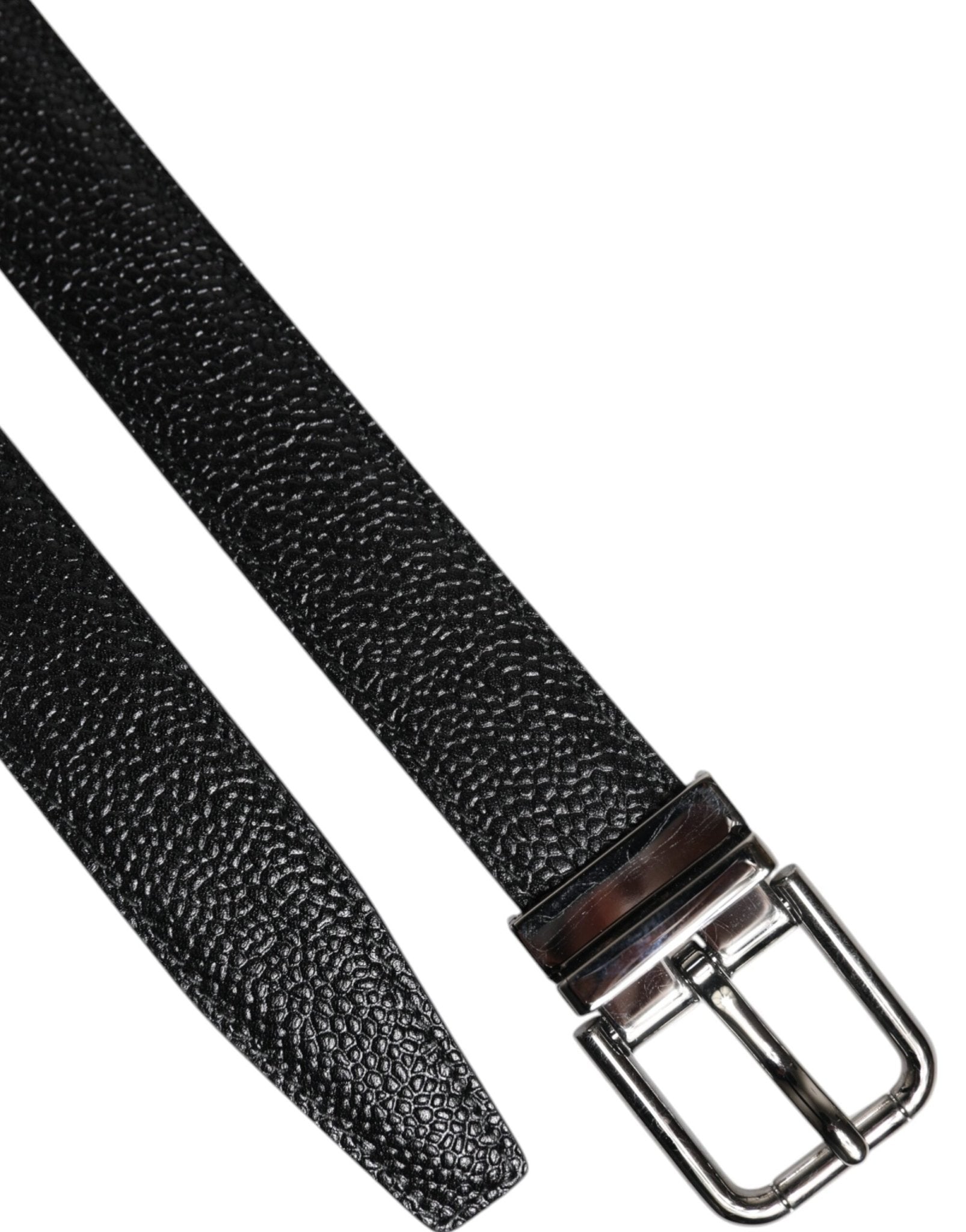 Dolce & Gabbana Black Textured Leather Silver Metal Buckle Men Belt - RIMODA