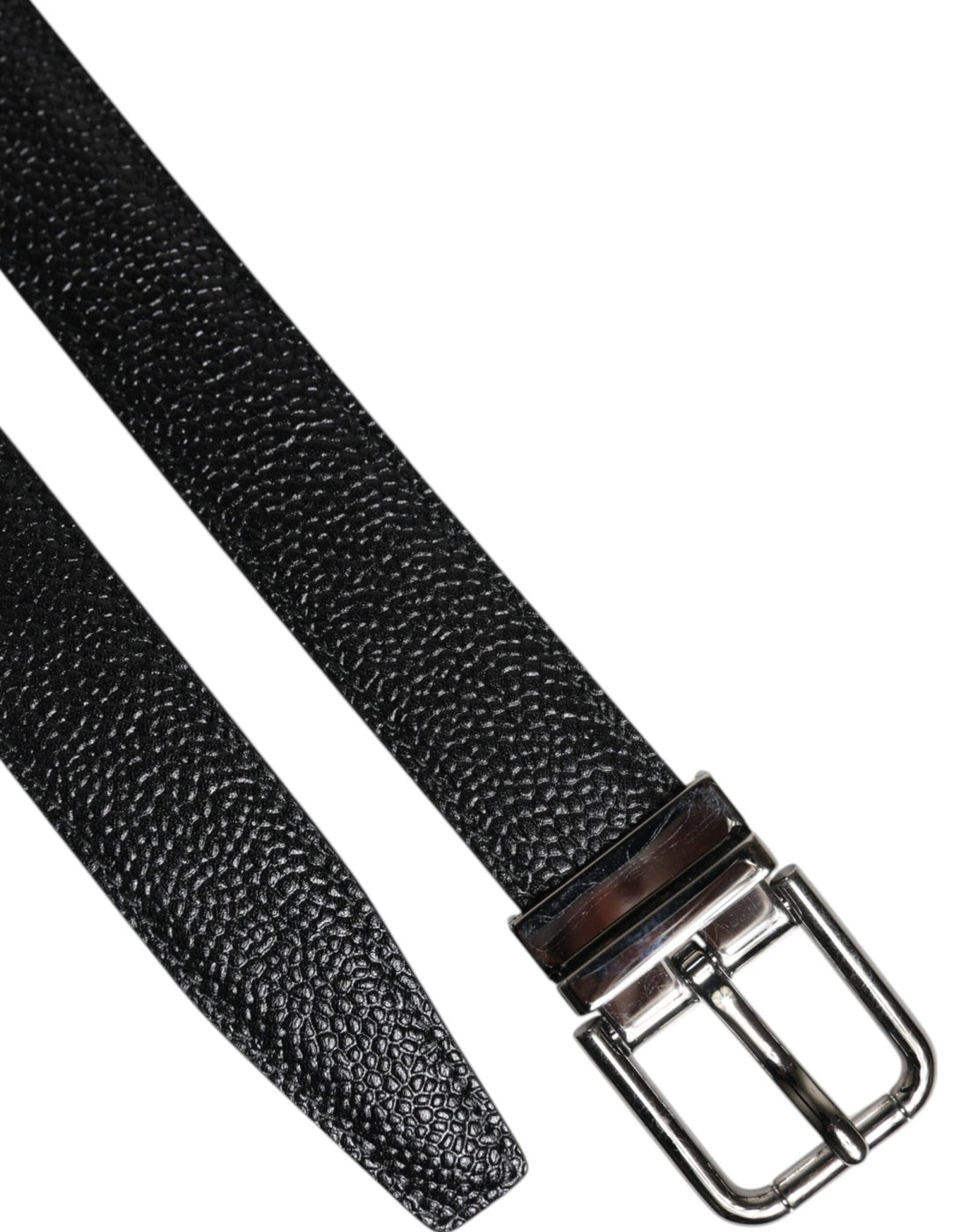 Dolce & Gabbana Black Textured Leather Silver Metal Buckle Men Belt - RIMODA