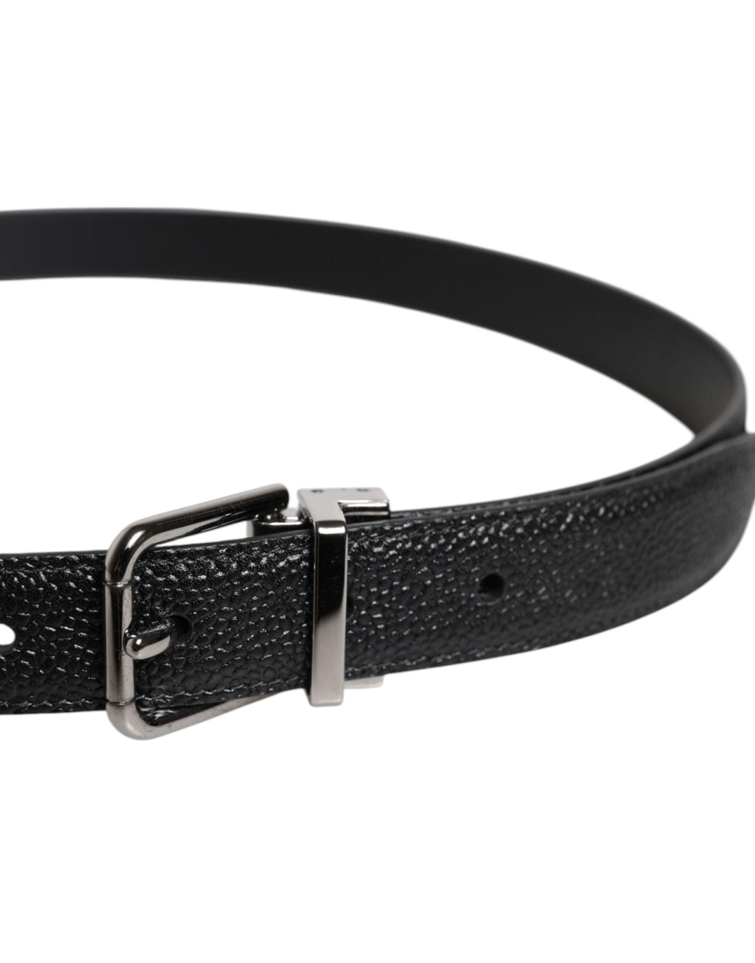 Dolce & Gabbana Black Textured Leather Silver Metal Buckle Men Belt - RIMODA