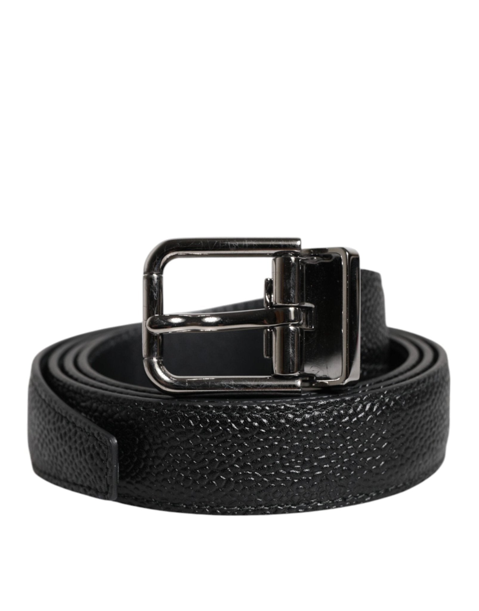 Dolce & Gabbana Black Textured Leather Silver Metal Buckle Men Belt - RIMODA