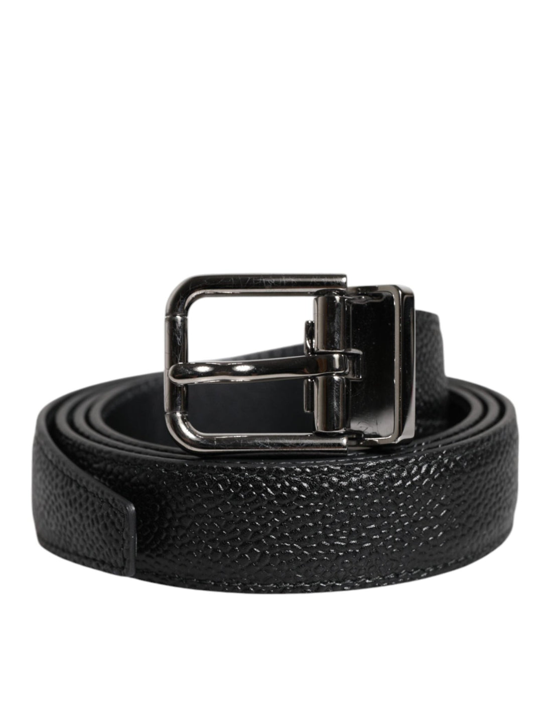 Dolce & Gabbana Black Textured Leather Silver Metal Buckle Men Belt - RIMODA