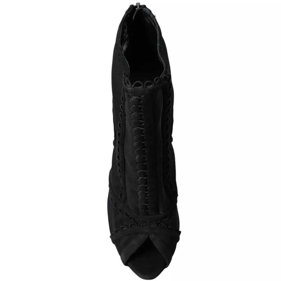 Dolce & Gabbana Black Tulle Stiletto Heels Short Boots Shoes - RIMODA