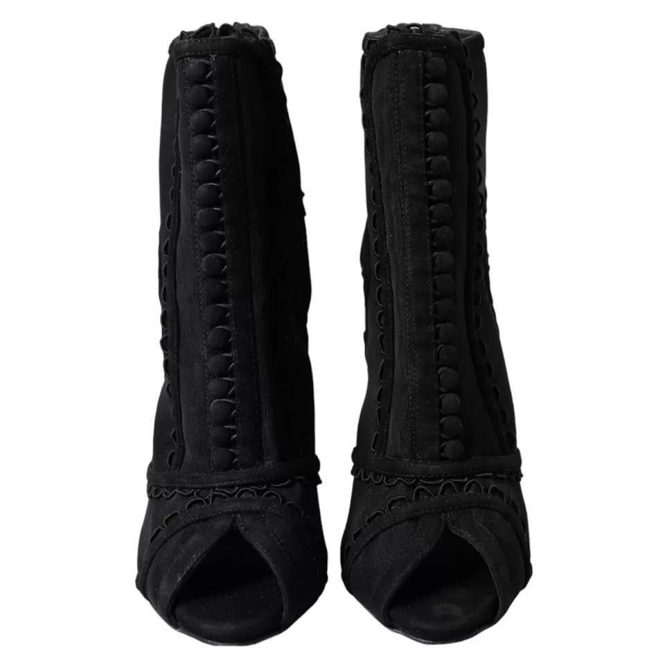 Dolce & Gabbana Black Tulle Stiletto Heels Short Boots Shoes - RIMODA