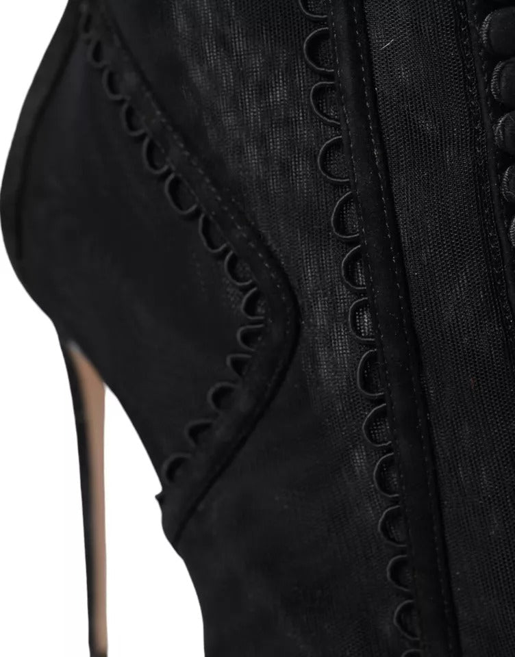 Dolce & Gabbana Black Tulle Stiletto Heels Short Boots Shoes - RIMODA
