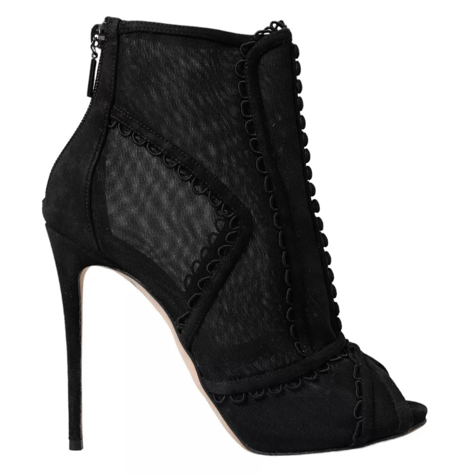 Dolce & Gabbana Black Tulle Stiletto Heels Short Boots Shoes - RIMODA