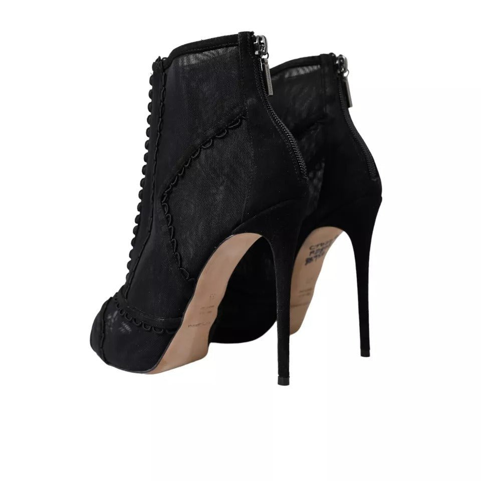 Dolce & Gabbana Black Tulle Stiletto Heels Short Boots Shoes - RIMODA