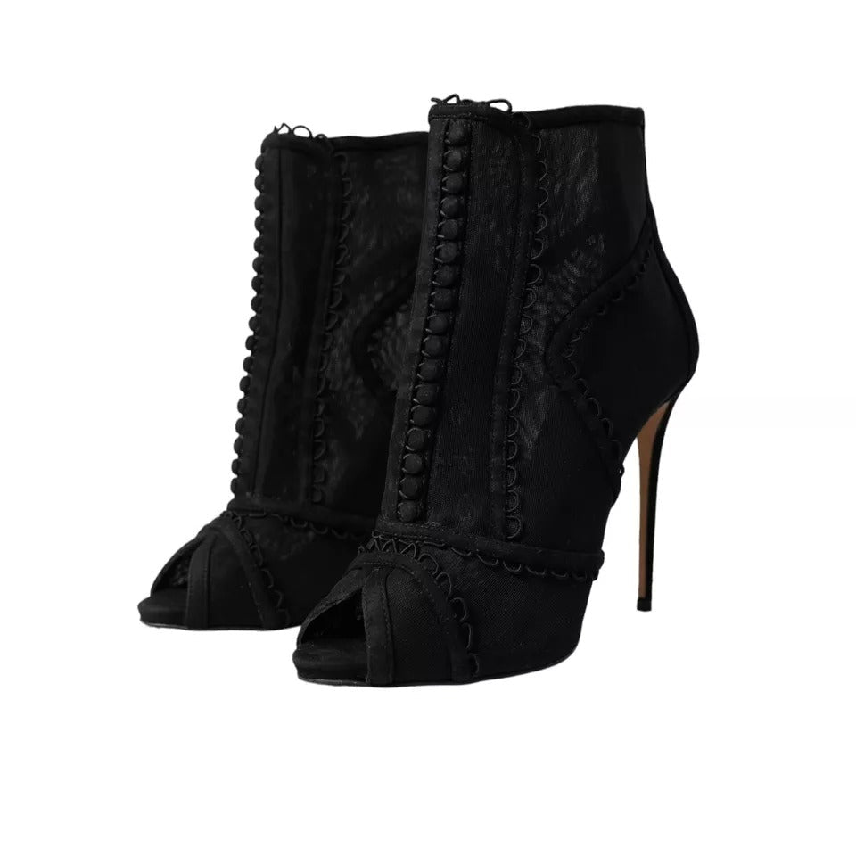 Dolce & Gabbana Black Tulle Stiletto Heels Short Boots Shoes - RIMODA