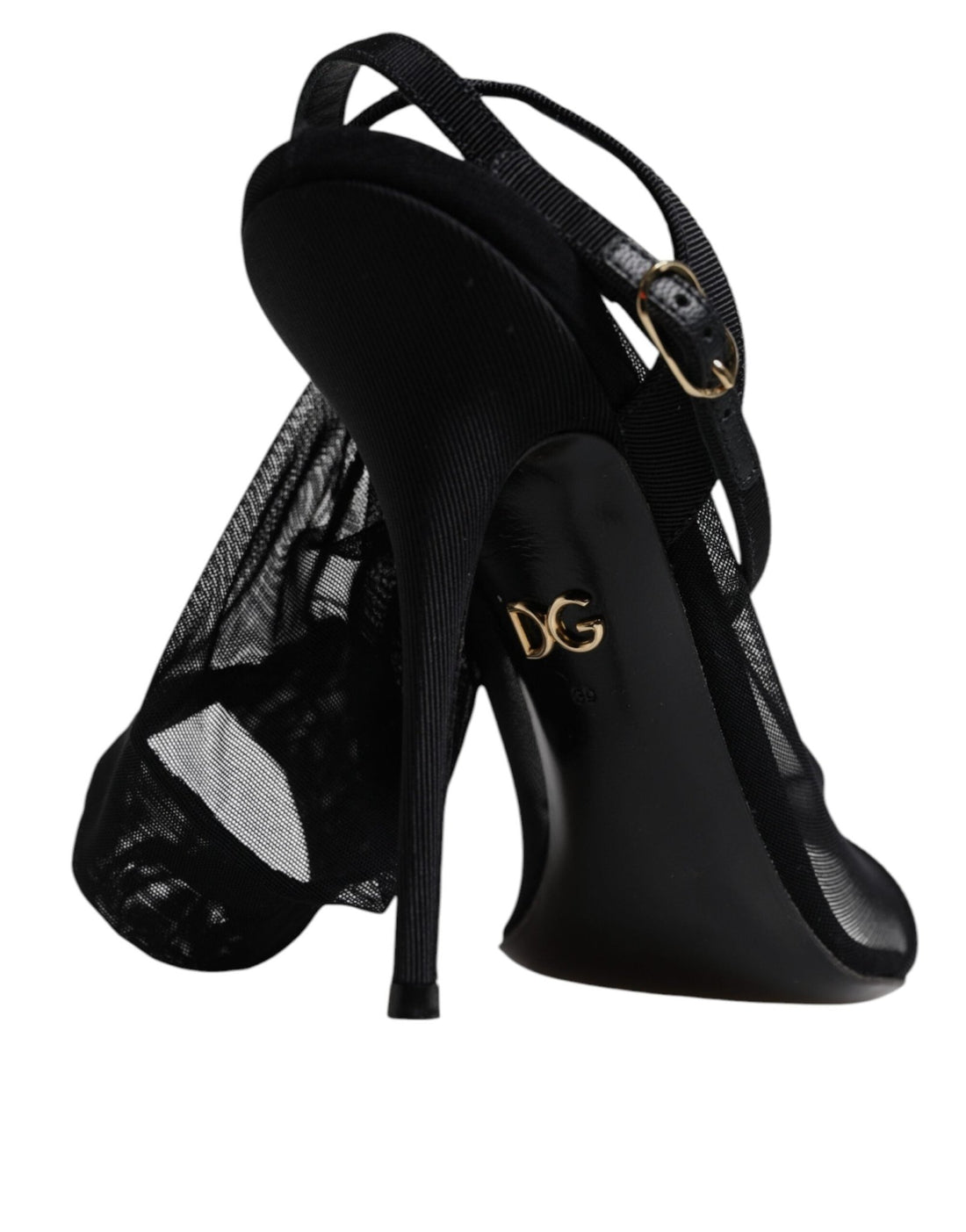 Dolce & Gabbana Black Tulle Stretch Heels Sandals Shoes - RIMODA