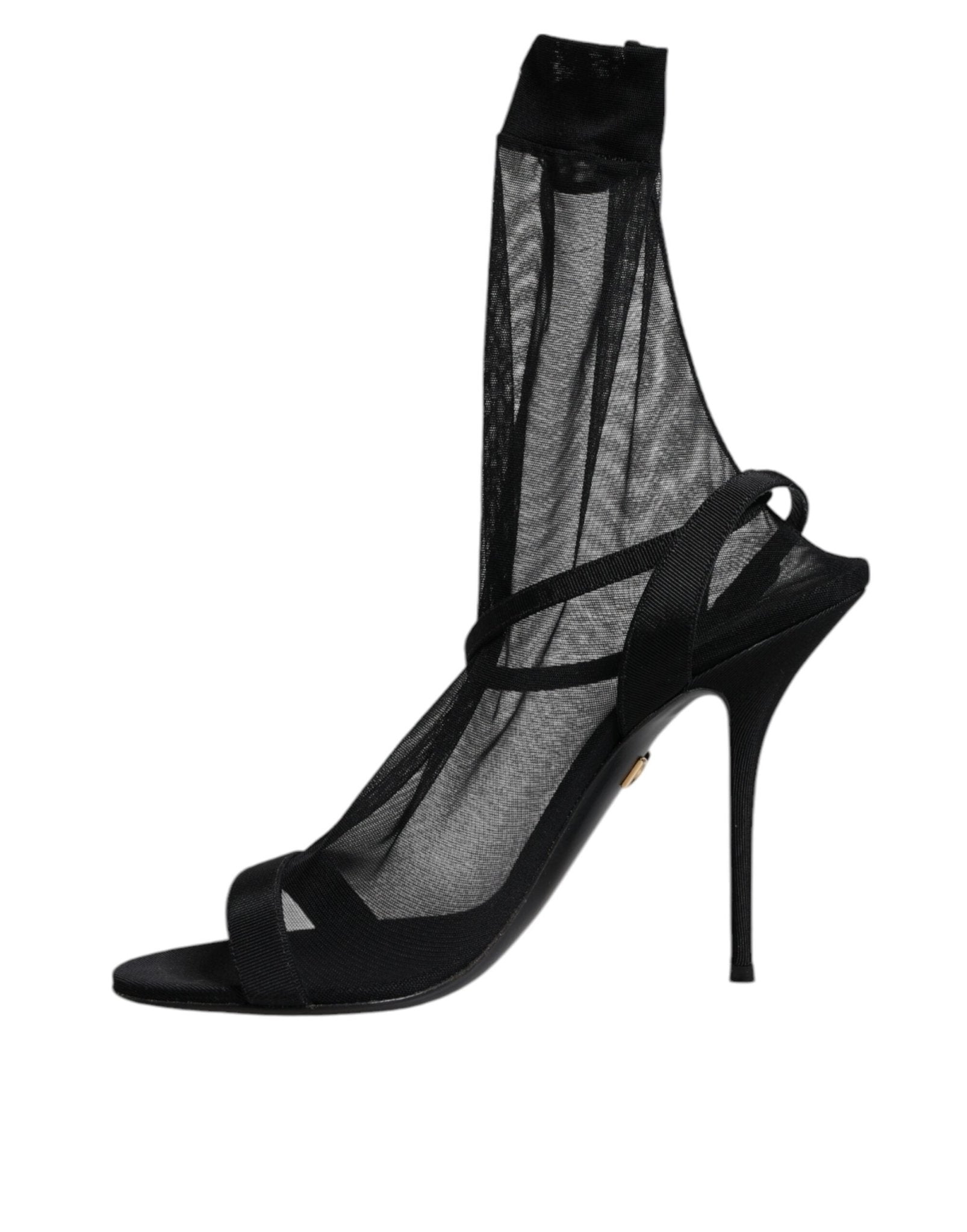Dolce & Gabbana Black Tulle Stretch Heels Sandals Shoes - RIMODA