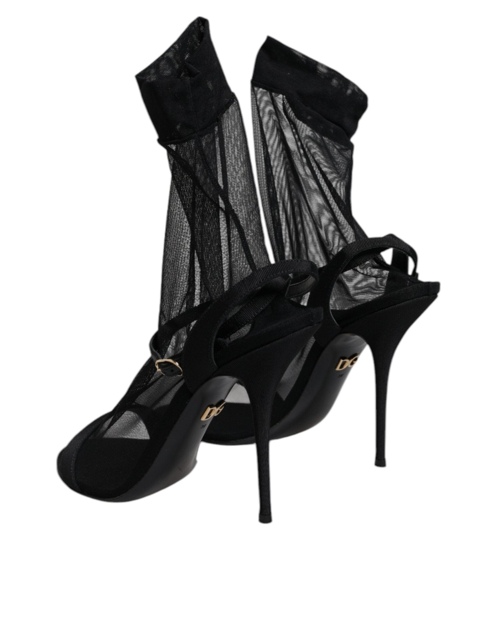 Dolce & Gabbana Black Tulle Stretch Heels Sandals Shoes - RIMODA