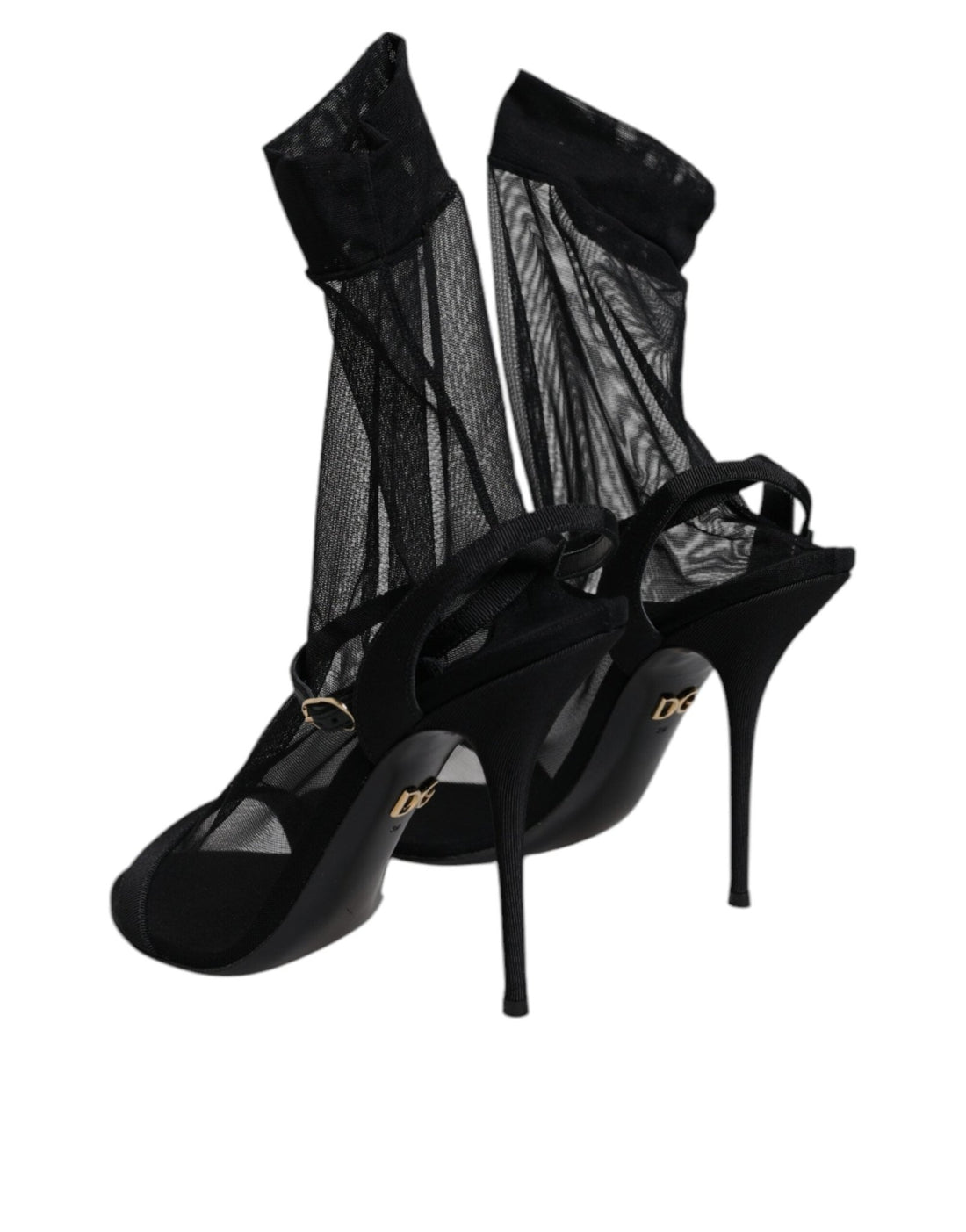 Dolce & Gabbana Black Tulle Stretch Heels Sandals Shoes - RIMODA
