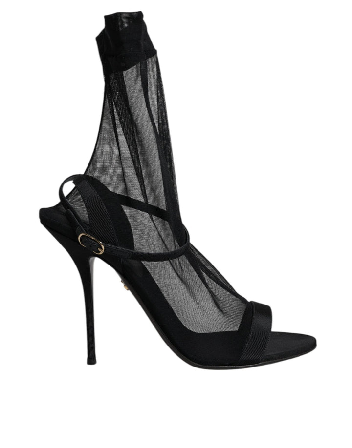 Dolce & Gabbana Black Tulle Stretch Heels Sandals Shoes - RIMODA