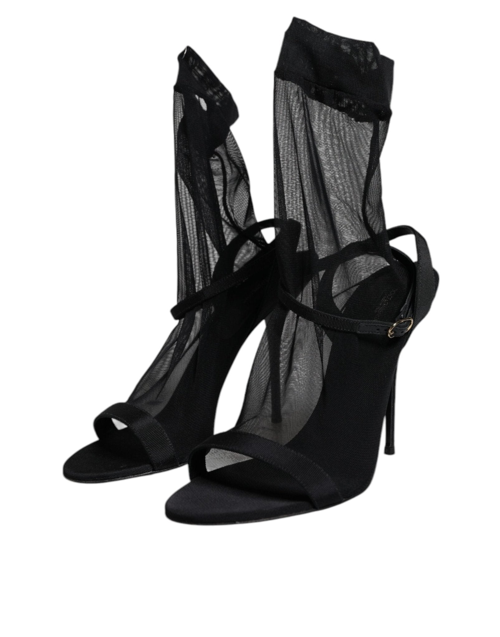 Dolce & Gabbana Black Tulle Stretch Heels Sandals Shoes - RIMODA