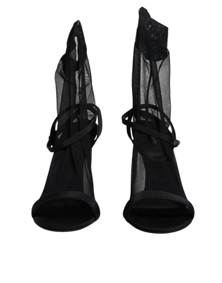 Dolce & Gabbana Black Tulle Stretch Heels Sandals Shoes - RIMODA