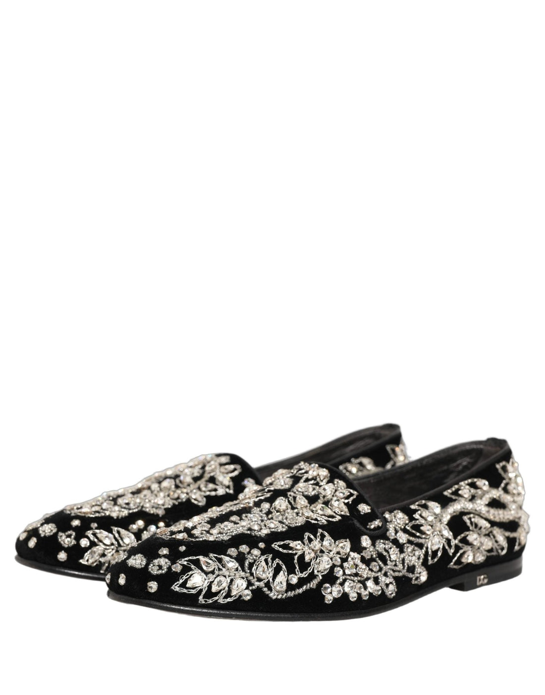 Dolce & Gabbana Black Velvet Embellished Dress Loafers Shoes - RIMODA