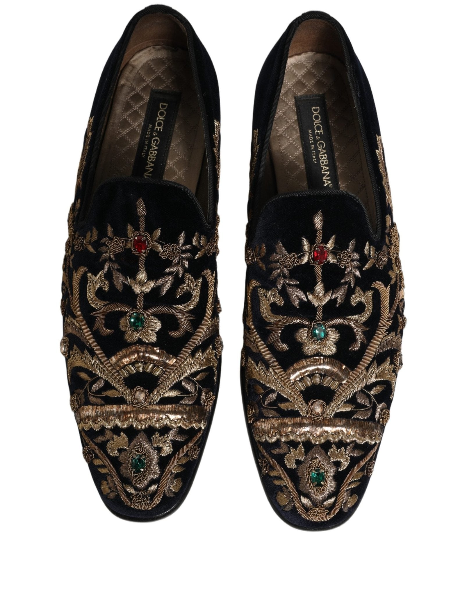 Dolce & Gabbana Black Velvet Embellished Dress Loafers Shoes - RIMODA